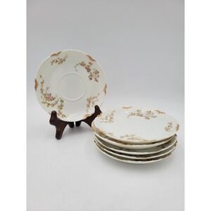 Set 6 Antique Haviland Limoges France Pink Yellow Flower saucers Norma 233A